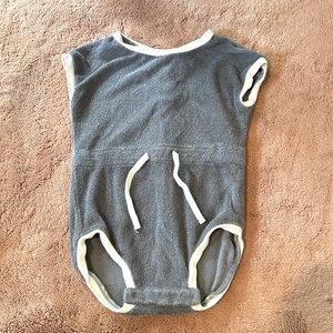Quincy Mae dusty blue/gray terry romper. 6-12 months.